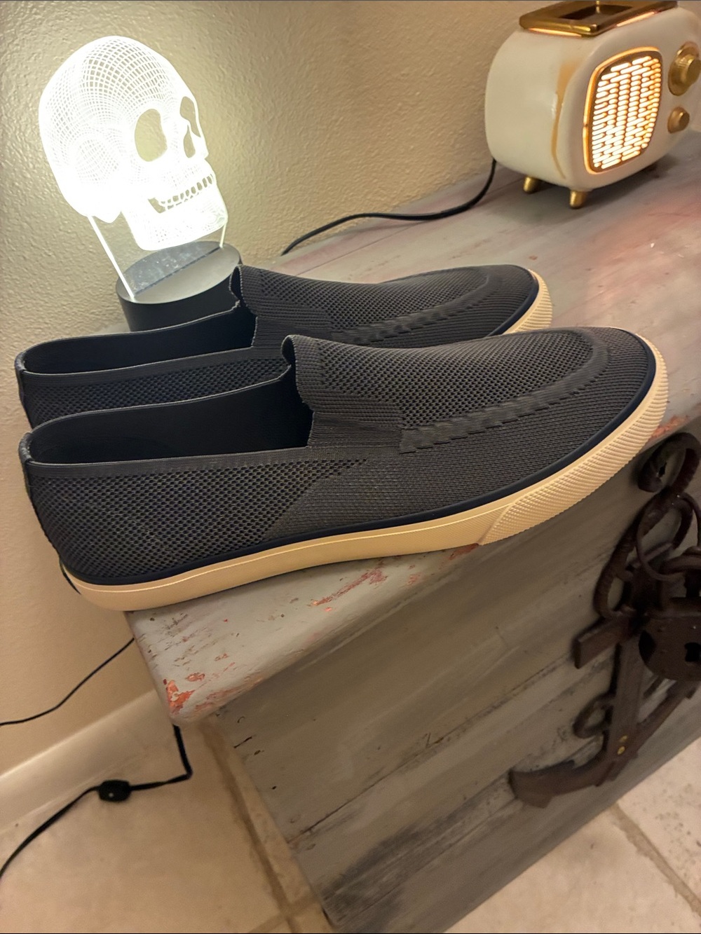Sperry Men's Navy Mesh Slip-On Loafers with Cream Trim